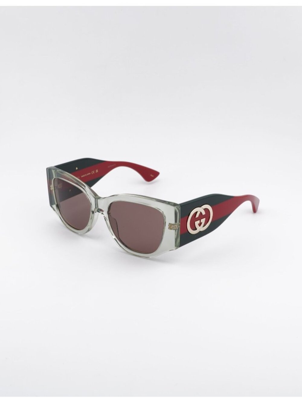Gucci GG2115S 003 Sunglasses Transparent Green Cat Eye Frame, Violet Lenses